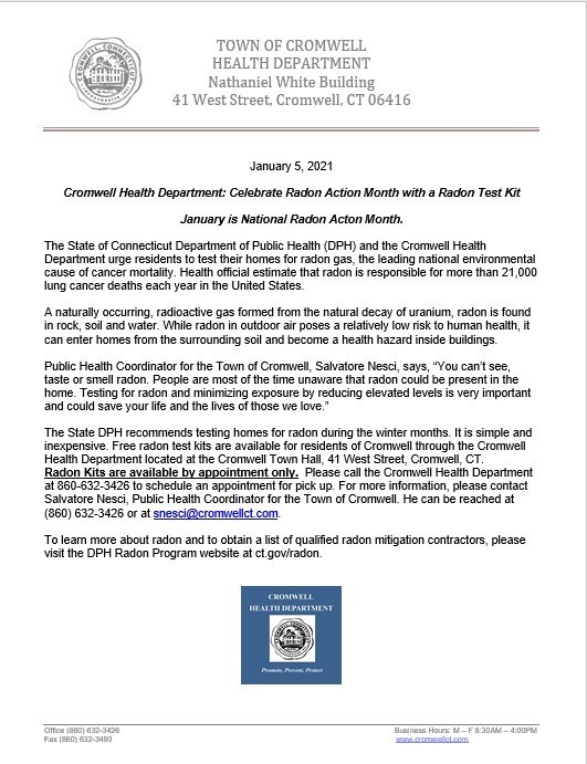 Cromwell Health Department Press Release