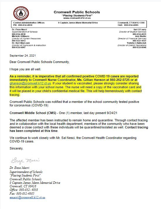 CPS Update Covid Letter 9-24-21