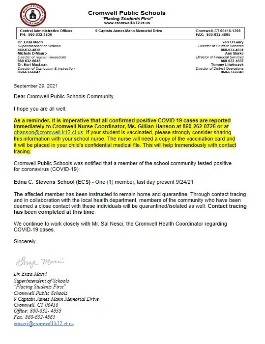 CPS Update Covid Letter 9-29-21