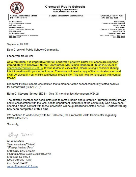 CPS Update Covid Letter 9-29-21