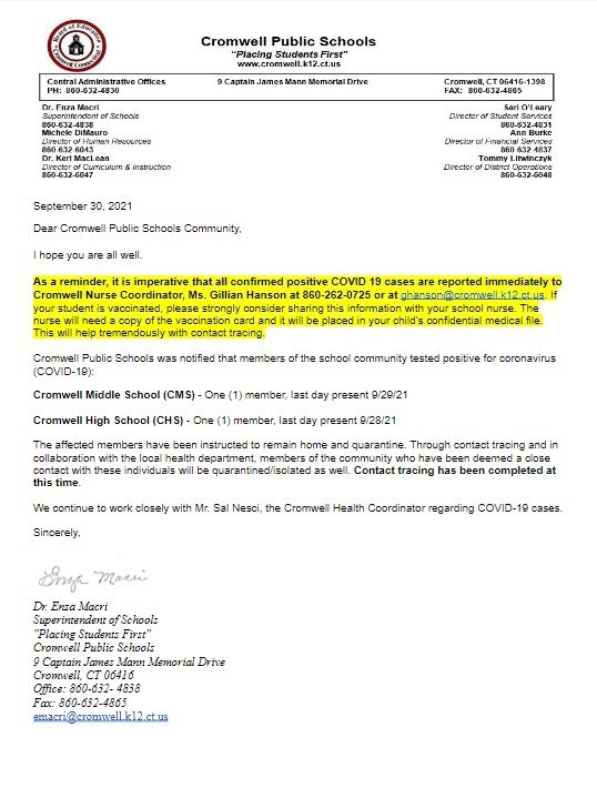 CPS Update Covid Letter 9-30-21