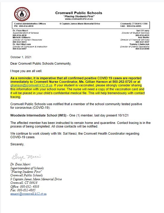 CPS Update Covid Letter 10-1-21