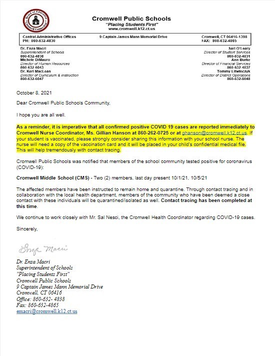 CPS Update Covid Letter 10-8-21