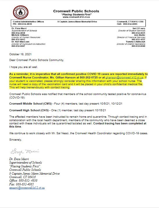 CPS Update Covid Letter 10-18-21