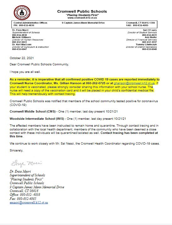 CPS Update Covid Letter 10-22-21