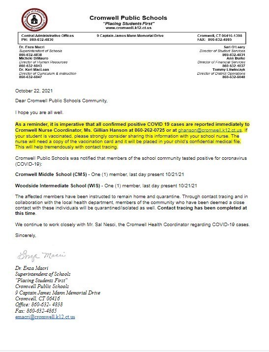 CPS Update Covid Letter 10-22-21
